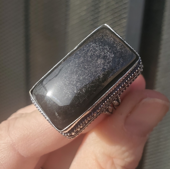 New Silver Sheen Obsidian 925 Silver Statement Ring. - Picture 2 of 15